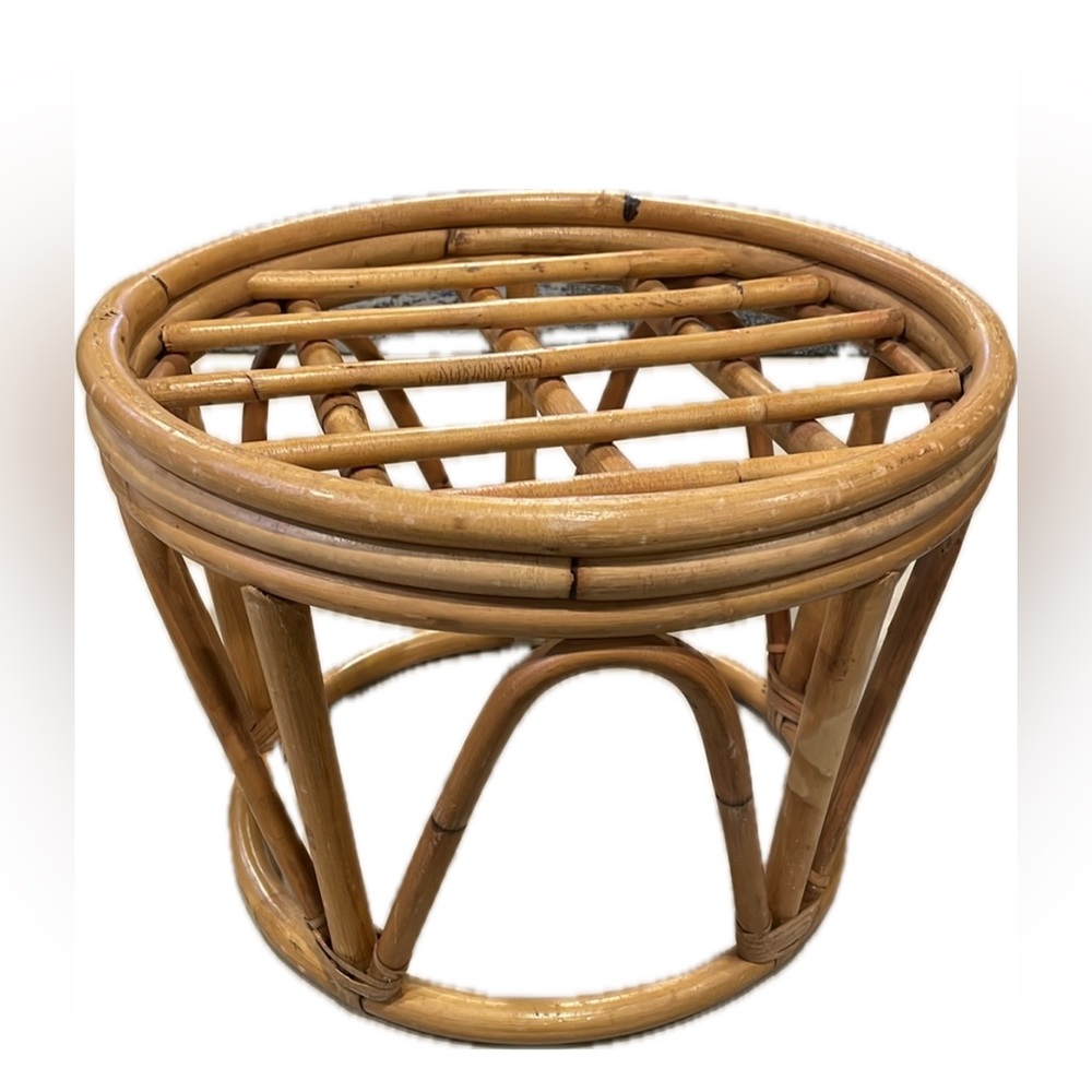 Vintage MCM papasan ottoman footrest bamboo rattan bentwood stool vanity boho